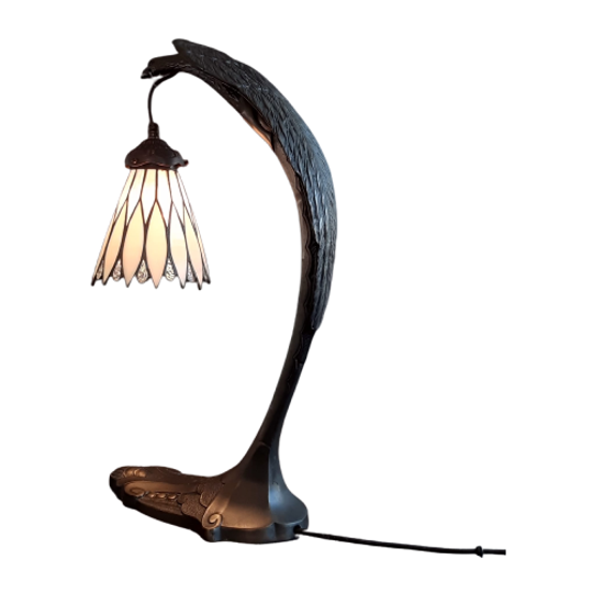 French Art Deco Bird Lamp With Tiffany Dome 1