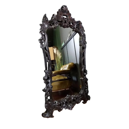 Antieke Zwarte Rococo Spiegel 1