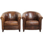 Charmante En Unieke Set Van 2 Schapenleren Clubfauteuils Met Een Comfortabele Zit thumbnail 1