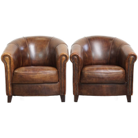 Charmante En Unieke Set Van 2 Schapenleren Clubfauteuils Met Een Comfortabele Zit