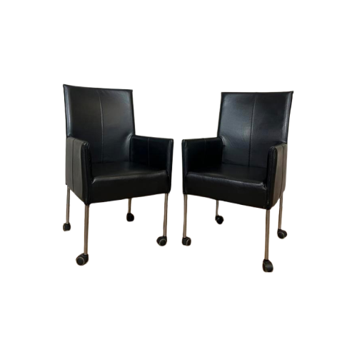 2X Design Fauteuils - Eetkamerstoel - Zwart - Leder