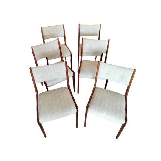 Vintage Set Van 6 Teakhouten Deense Eetkamerstoelen 1