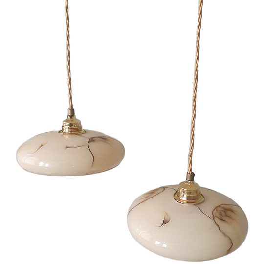 Set Vintage Gemarmerde Opaline Hanglampen (ook Wel Tortoise Shell Effect) 1
