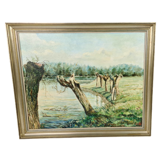 Olieverf Op Doek - Polderlandschap - Nisse - 1977 - Gesigneerd 1