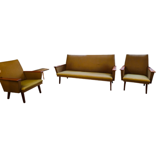 Vintage Loungeset Bank & 2 Fauteuils Fauteuil Bankstel Stoel Groen Meubelset Meubels 1