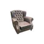 Stoere Industriële Vintage Chesterfield Fauteuil Grijs thumbnail 1