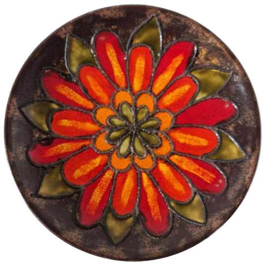 60/70's Vintage Wandbord Keramiek West Germany Stijl Bloem 1