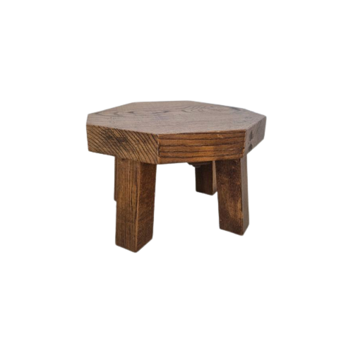 Massief Eiken Vintage Brutalist Achthoekige Tafel