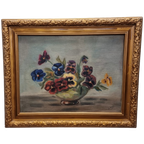 Vintage Olieverf Schilderij Met Violen thumbnail 1