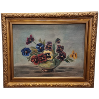 Vintage Olieverf Schilderij Met Violen