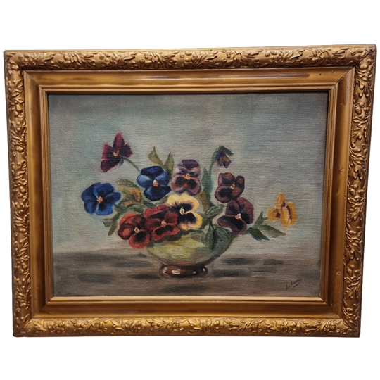 Vintage Olieverf Schilderij Met Violen 1