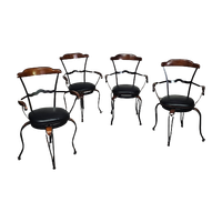 Italian Postmodern / Turnable / Wrought Iron Dining Chairs / Leather Seats