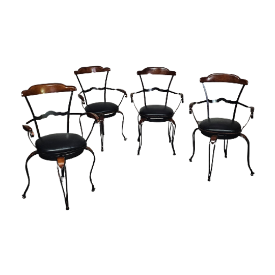 Italian Postmodern / Turnable / Wrought Iron Dining Chairs / Leather Seats 1
