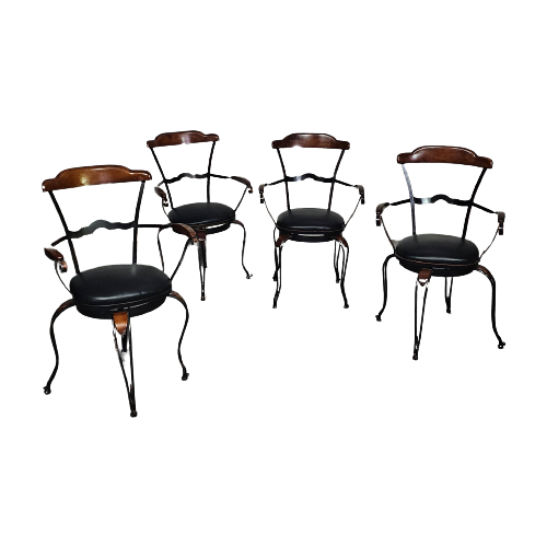 Italian Postmodern / Turnable / Wrought Iron Dining Chairs / Leather Seats