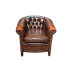 Engelse Chesterfield Tub Fauteuil Rood Bruin Leer thumbnail 1