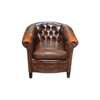 Engelse Chesterfield Tub Fauteuil Rood Bruin Leer