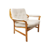 Vintage Fauteuil Rotan Achterkant Off White Rib Stof Nieuw