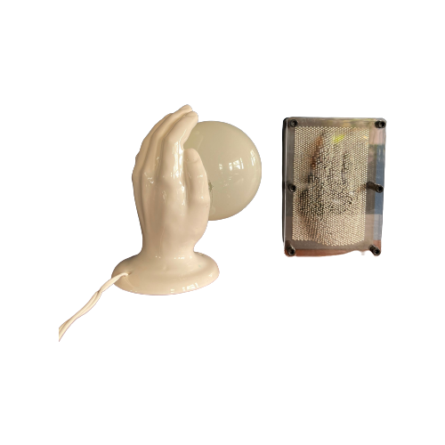 Jaren 80 Wandlamp, Hand Met Lichtbol Wit Keramiek - Handenlamp, Magic Hand Lamp Pop Art Magische