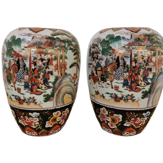 Set Porselein Vintage Oosterse Vazen, Bloemenvaas, Vaas Set Prijs 1