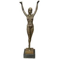 Bronzen Art Deco-stijl Beeld Van Een Danseres Op Een Marmeren Sokkel.