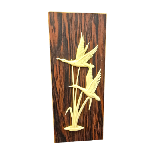 Vintage Wandplaat - 2 Ganzen - Hout Met Kunststof 1