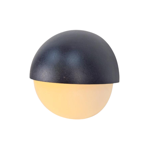 Buitenlamp Bega 3048 Zwart Metaal Wit Rond Glas '70 Wandlamp