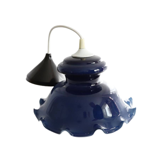 Vintage Opaline Glazen Hanglamp In Blauw Van <<<brand>>>, Jaren '60/'70 1