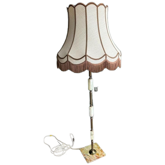 Brocante Staande Lamp, Onyx Marmer Messing 1