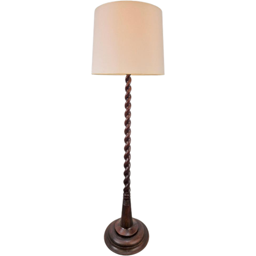 Antieke Barley Twist Vloerlamp Gedraaid Hout 1920 Japandi