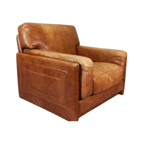 Vintage Baxter Arcon Design Cognac Leren Fauteuil