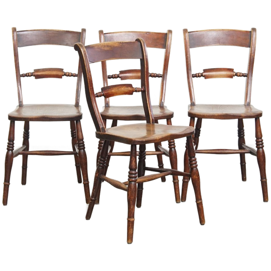 Leuke Set Van 4 Engelse Antieke Boeren Eetkamerstoelen Uit Begin 1800 Met Mooi Houtdraaiwerk 1