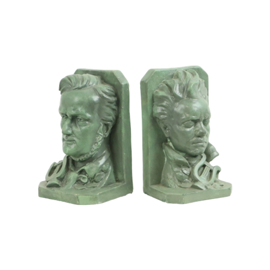 Boekensteunen Buste Wagner Beethoven Gips Gesigneerd 1