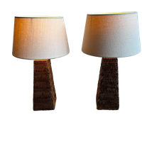 Set Van 2 Rotan Rieten Tafellampen Vintage