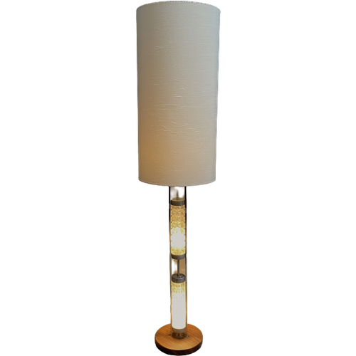 Glass Base Floor Lamp With Silk Shade By Richard Essig For Besigheim 1970S