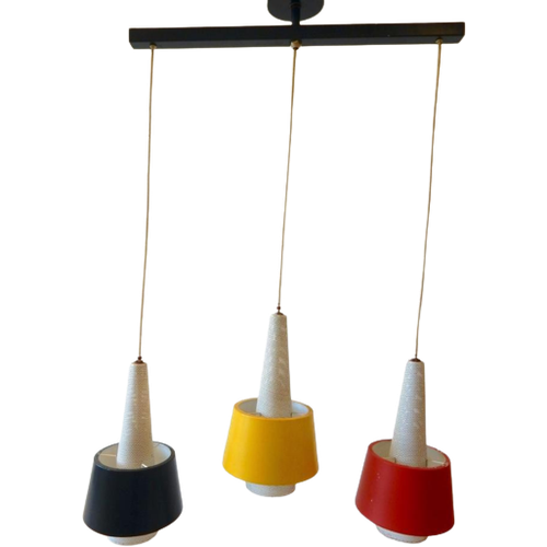 Vintage Lamp Hanglamp Jaren 60 Rood Zwart Geel