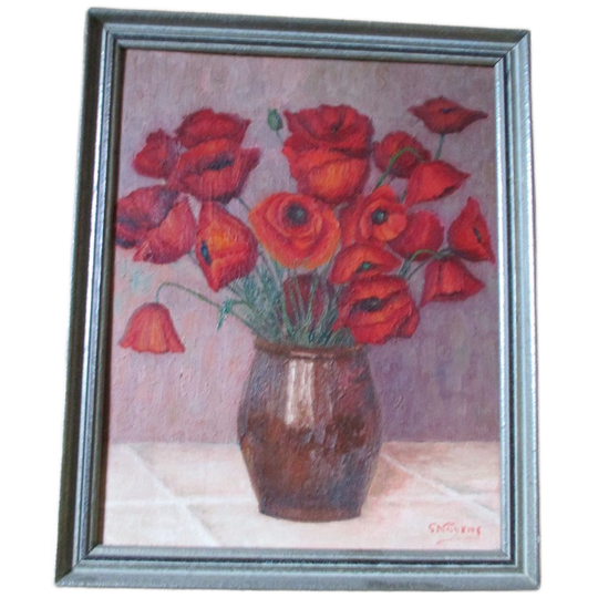Stan Nuyens Schilderij Klaprozen 1986 Vintage 1