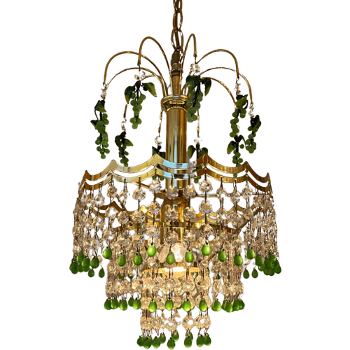 Murano Druiven Kroonluchter Hanglamp Vintage Groen Kristal