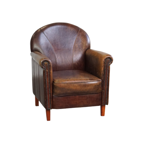 Mooie En Correct Afgewerkte Design Fauteuil/ Armchair Gemaakt Van Schapenleer