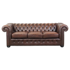 Karaktervolle, Correct Afgewerkte Vintage Rundleren Engelse Chesterfield 3 Zits Bank thumbnail 1