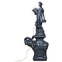 Vintage Sculptuur Lamp Vrouw Op Olifant / Foute Vloerlamp ^ Elephant And Lady Light