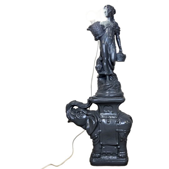 Vintage Sculptuur Lamp Vrouw Op Olifant / Foute Vloerlamp ^ Elephant And Lady Light 1