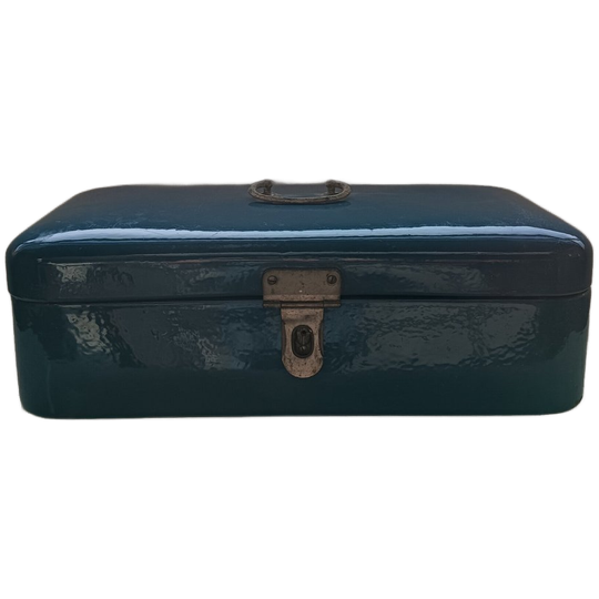 Emaille Broodtrommel / Brood Doos Petrol Blauw 1