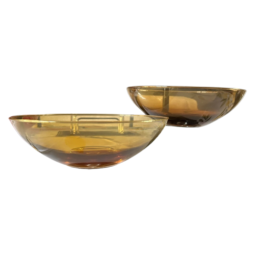 Schaal Op Voet Art-Deco Amber Glas Vintage