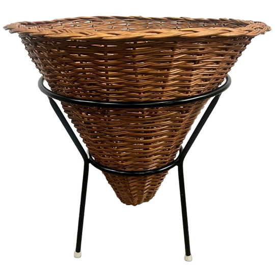 Vintage Rieten Puntmand / Plantenmeubel, Nederland 1960's 1