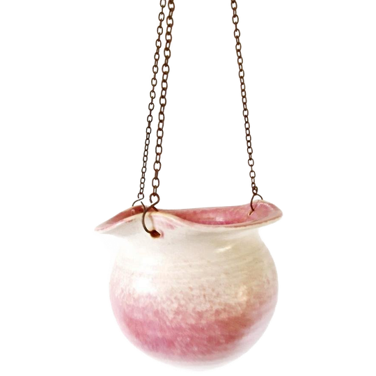 Vintage Roze Créme Hangpot Keramieke Vintage Pot Jaren 70 1