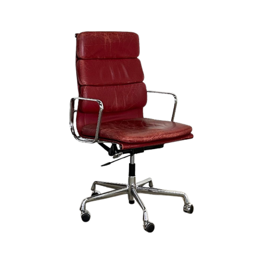 Vitra Ea 219 Bureaustoel In Rood Leer, Iconisch Vintage Eames Design 1