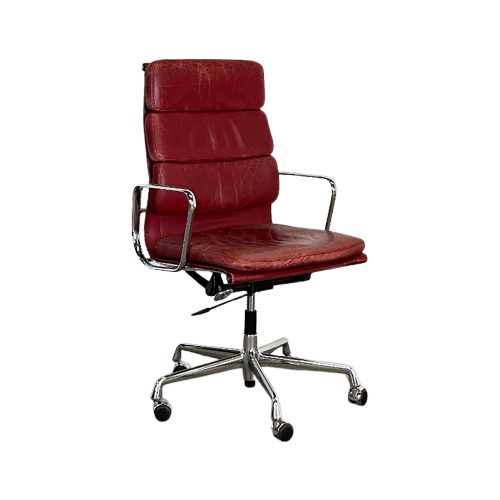 Vitra Ea 219 Bureaustoel In Rood Leer, Iconisch Vintage Eames Design