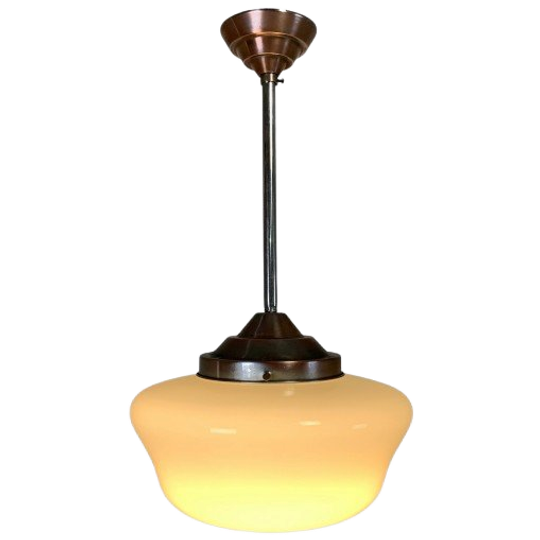 Art Deco Hanglamp Met Wit Glazen Kap, Jaren 30 1