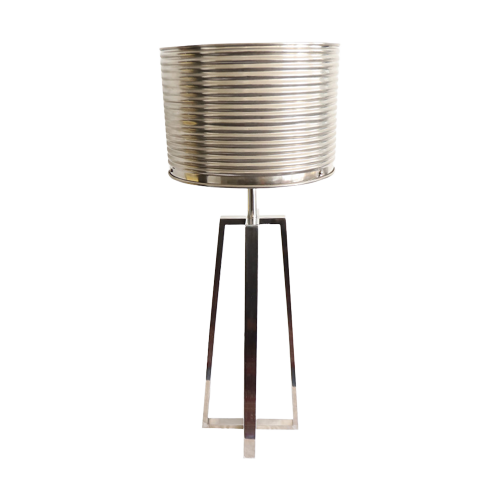 Design Tafellamp Chroom Voet Met Metalen Ribbel Kap, Na 2000