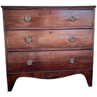 Antiek Engels Mahonie Drie Ladenkast Met Messing Beslag, 85 Cm Hoog